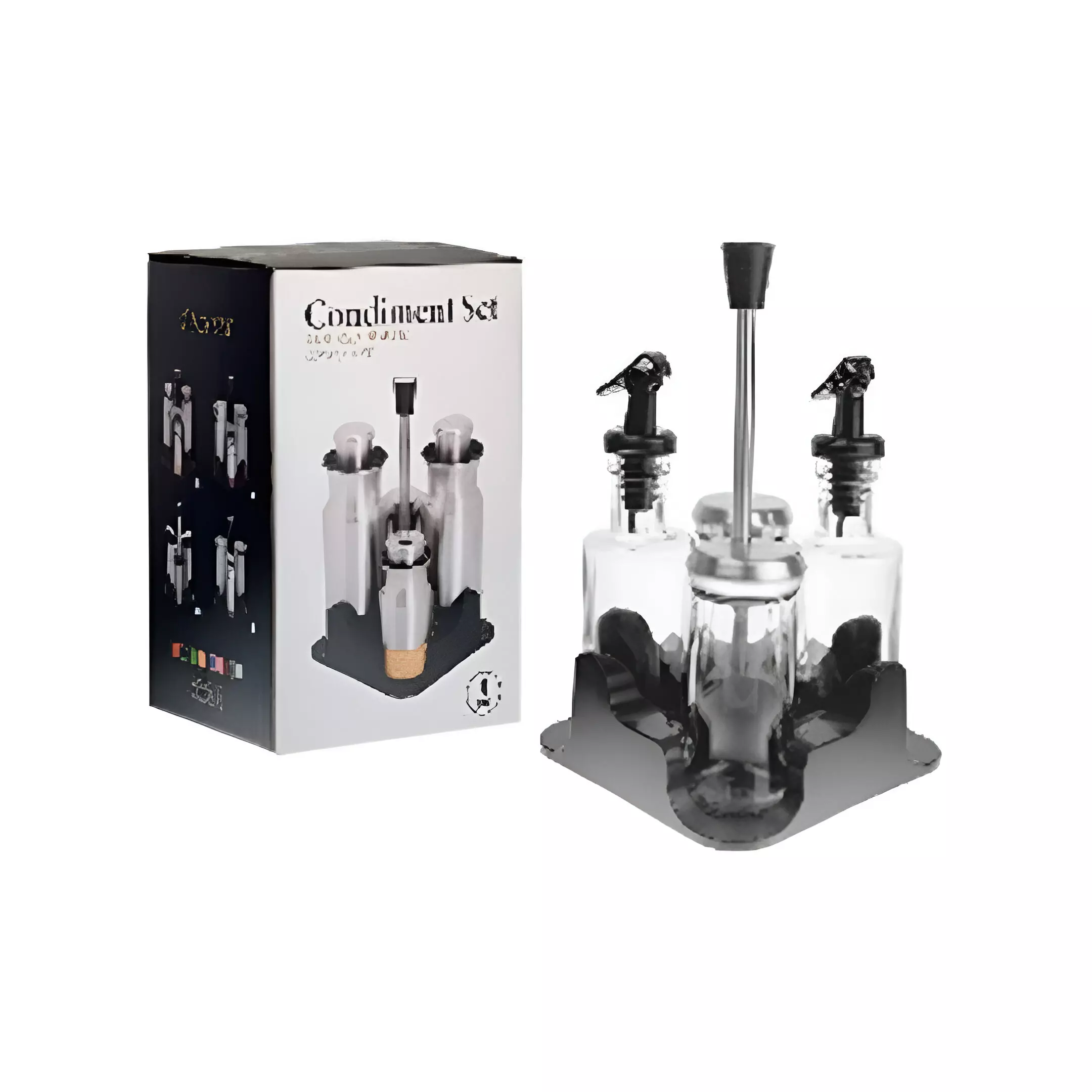 CONDIMENTEROS 739-40148 TRANSPARENTE/NEGRO/PLATEADO