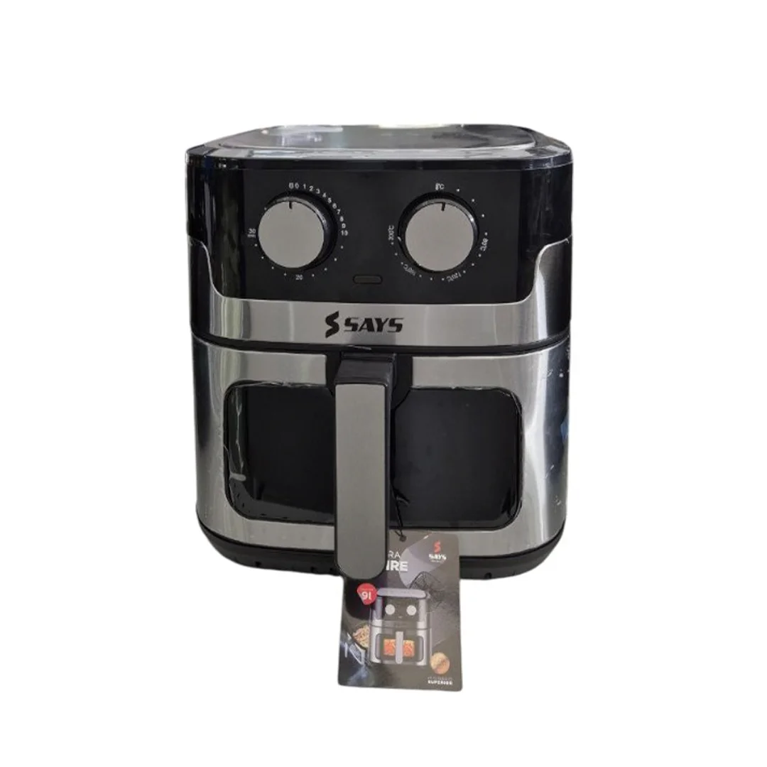 FREIDORA SAYS AFR-9000LTB DE AIRE 9L TEMP AJST 80° A 200° TMP 30MIN 1500W CON VISOR BJA ANTIADH EXTRAIBLE NEGRO