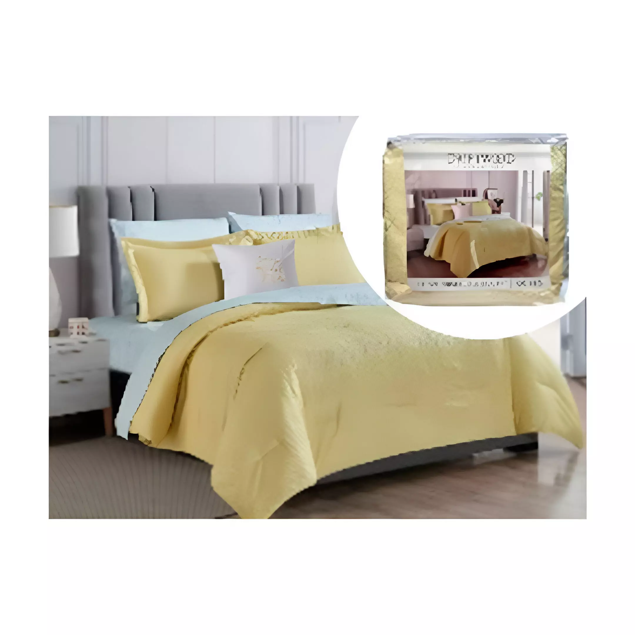 COMFORTER QUEEN 8 PZAS 88"X 88" BCSQ41678  AMARILLO/BLANCO